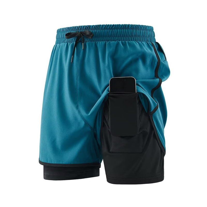 Men's 2 in 1 Stretch Active Quick Dry Gym Running Shorts With Liner