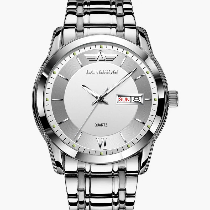Men's Ultra-thin Waterproof Quartz Watch With Dual Calendar Window
