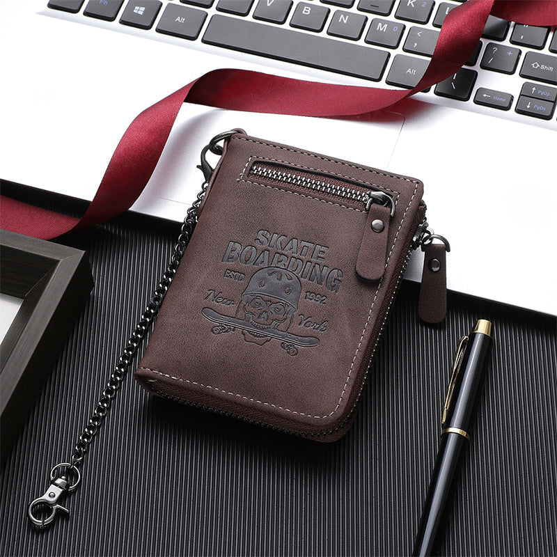 Embossed Skull Zipper Wallet