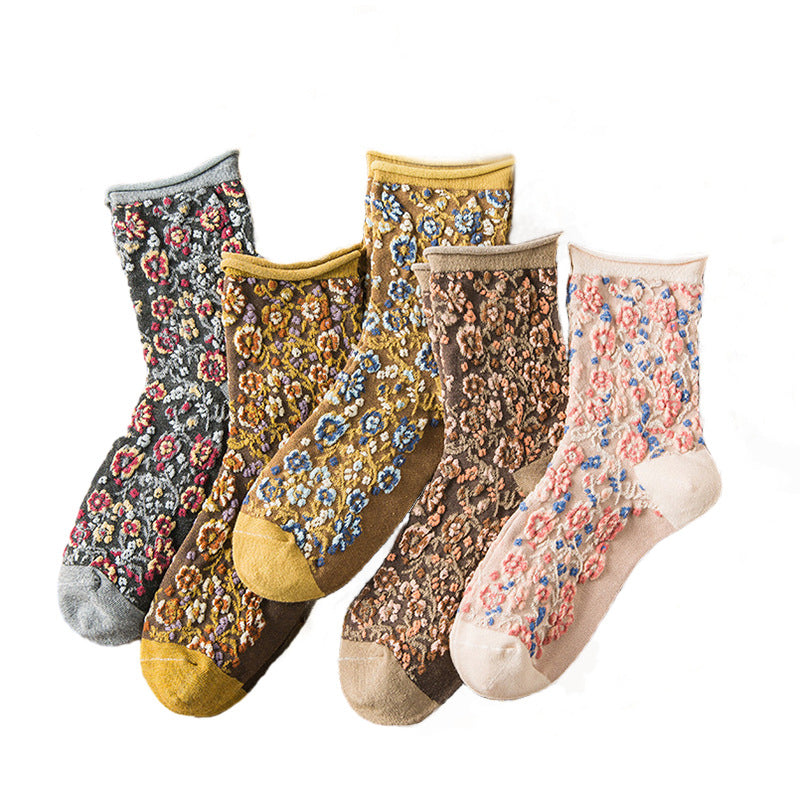 Vintage Embroidered Floral Women Socks