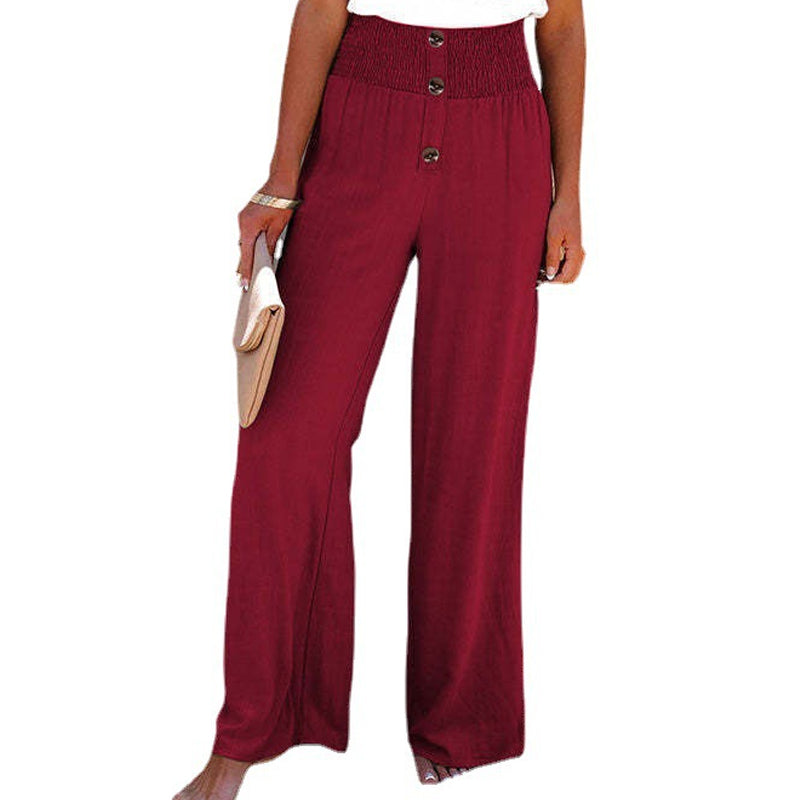 Breezy Linen Blend High-Waist Smocked Trousers