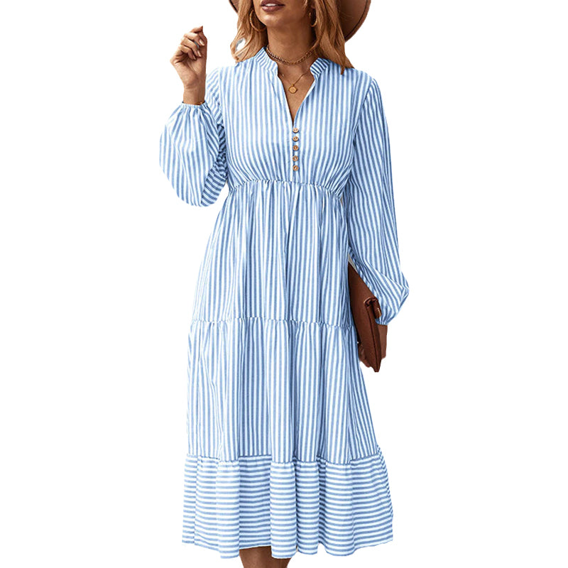 Long-sleeved Dress with Striped Print