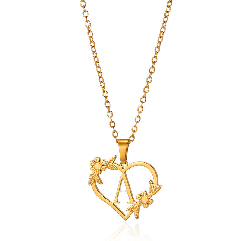 Golden Blossom Initials Heart Necklace