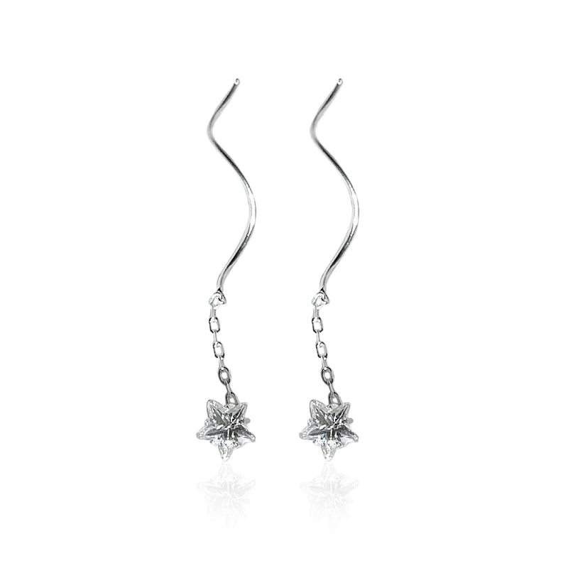 Crystal Star Wave Threader Earrings