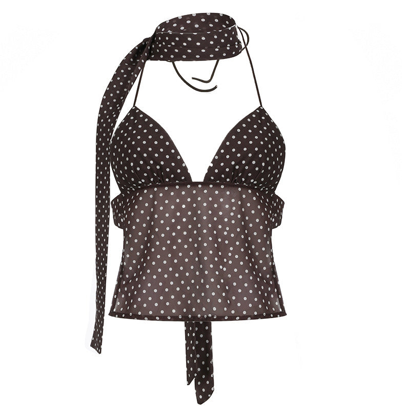 Sexy chiffon halterneck vest with V-neckline