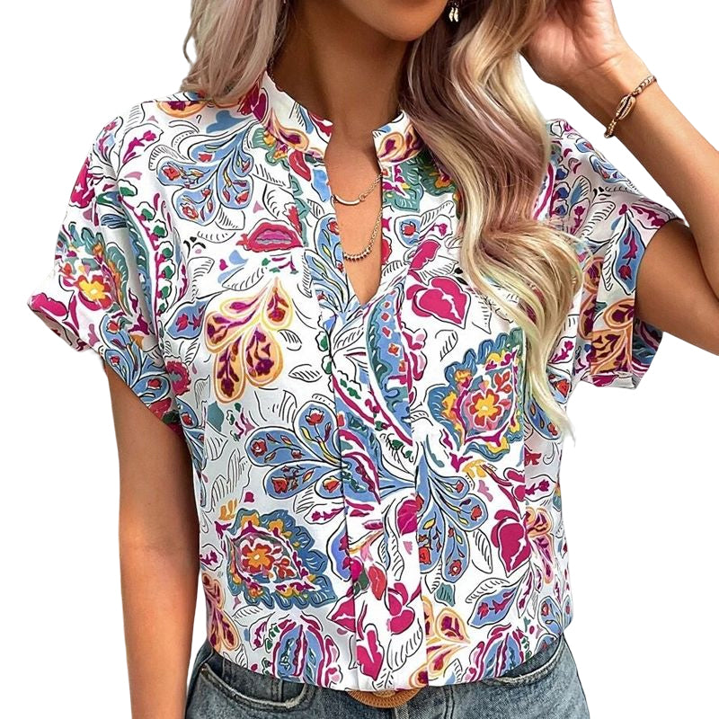 2023 Summer New Fashion V-neck Printed T-shirt
