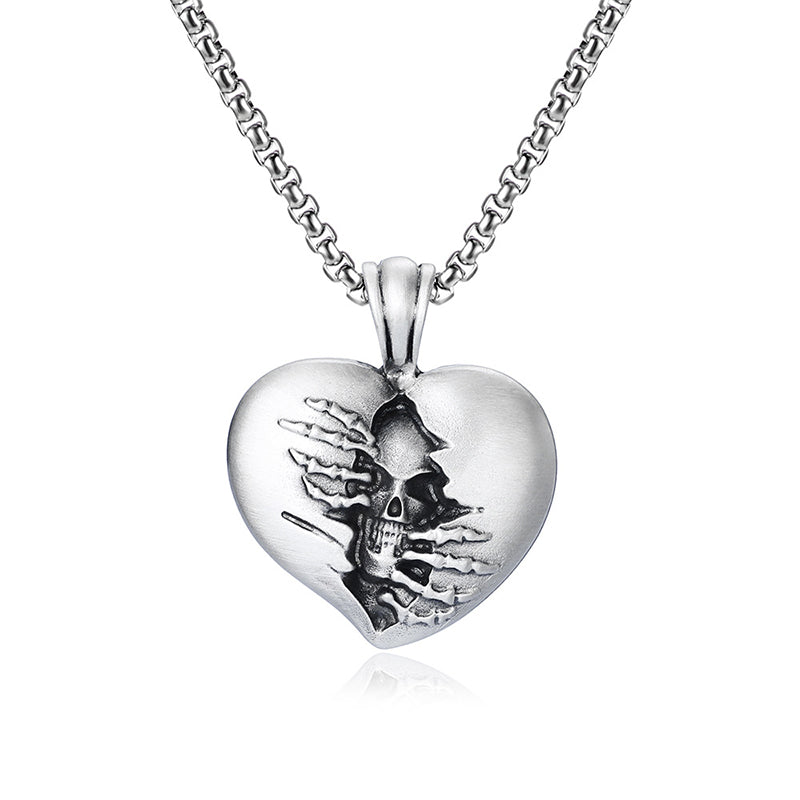Heart of Hell Ripped Skull Necklace