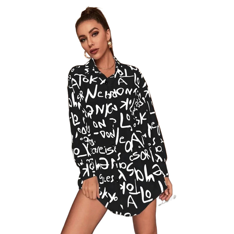 Casual Letter Print Lapel Top