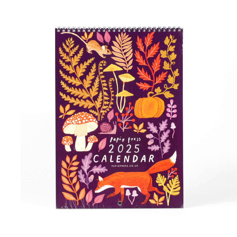 2025 Papio Press Illustrated Wall Calendar - Fox, Animals & Florals