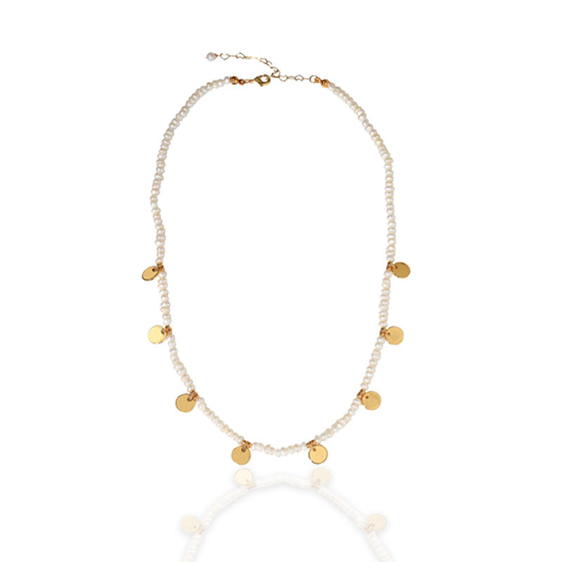 Coin Beaded Gold Rice Pearl Necklace