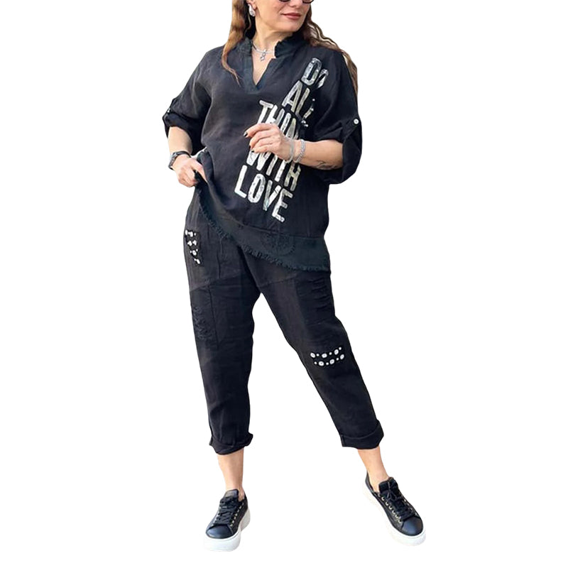 Women's Casual Letter Printed Two-piece Set