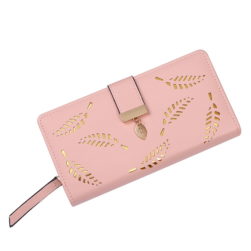 Women's Long Wallet with Leaf Pattern
