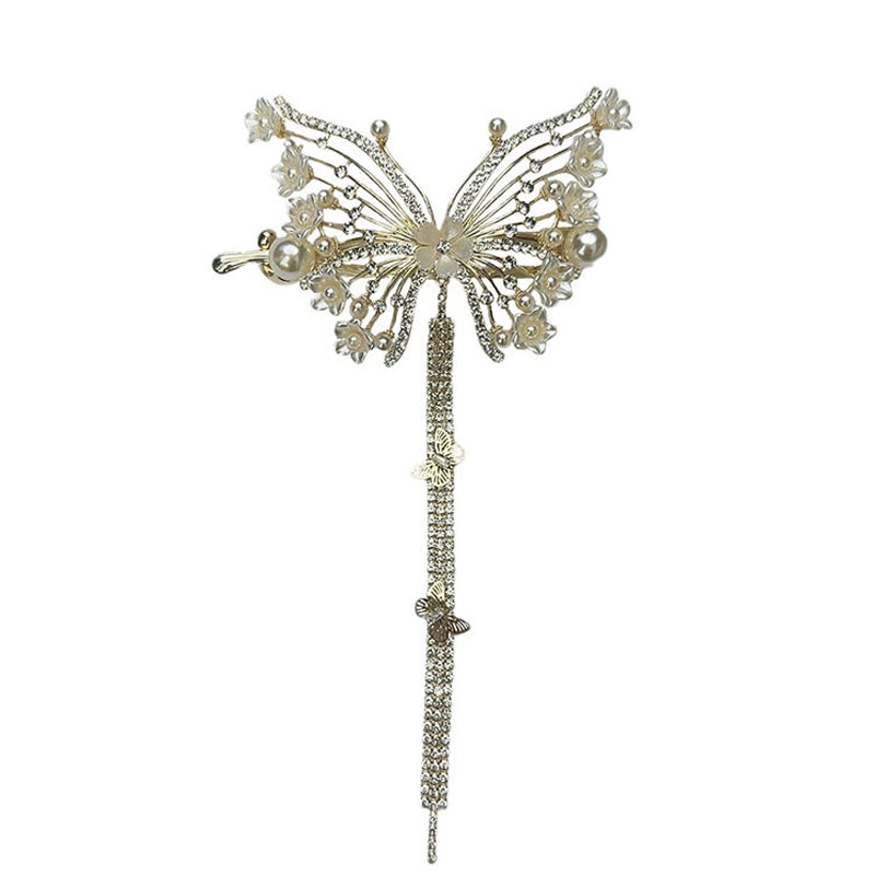 Butterfly Hair Clips Crystal Rhinestone Tassel