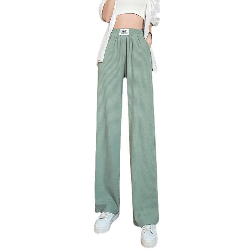 Women's summer high waist drape ice silk wide leg pants