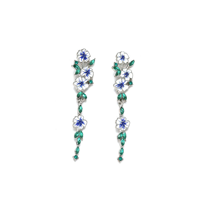 BLUE FLOWER CHAIN EARRINGS