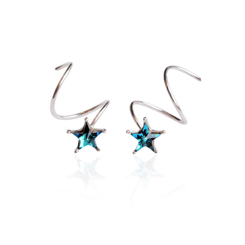 Blue Star Spiral Hoop Twist Earrings