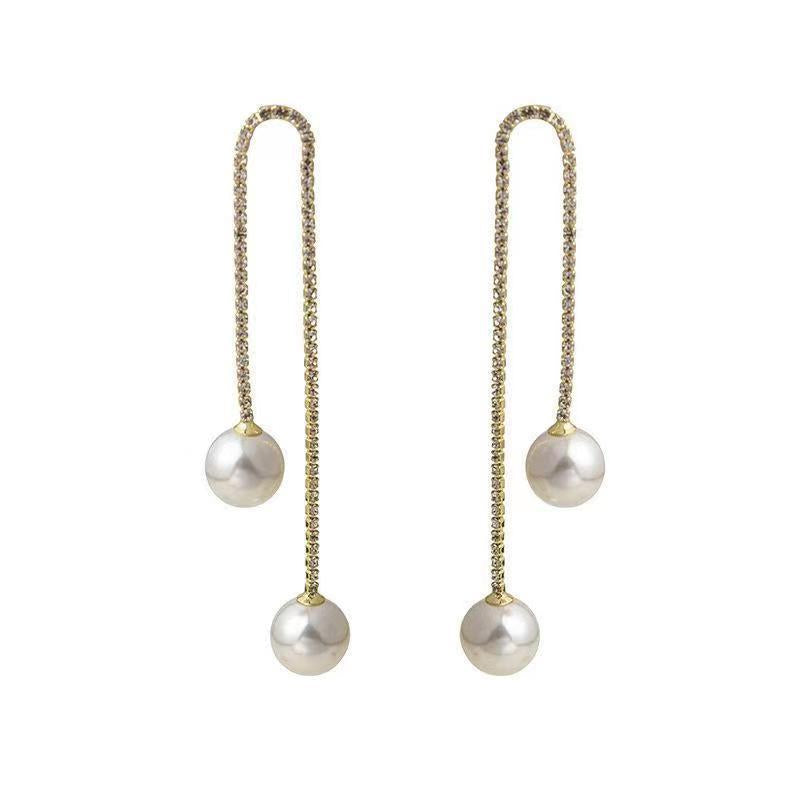Diamond Tassel Pearl Earrings