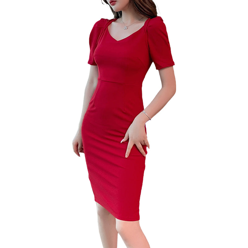 Slim Fit Wrap-around Bubble Sleeve Dress