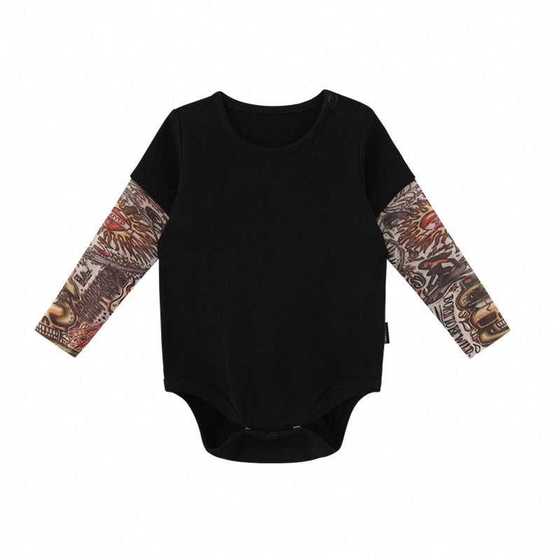 Fake Two-piece Floral Arm Long-sleeved T-shirt