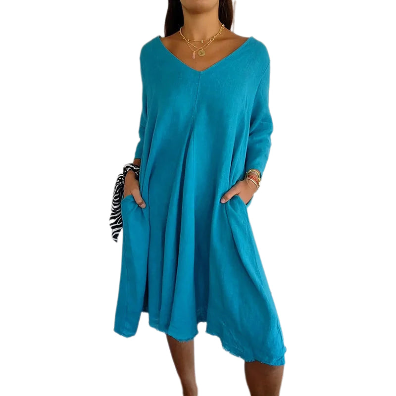 Women's V-Neck Side Pocket Dress