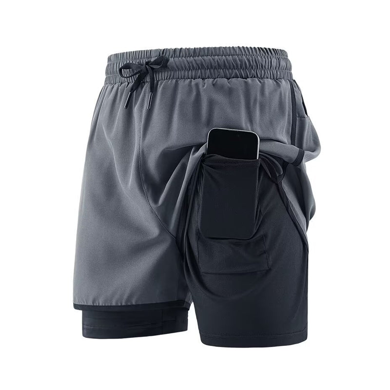 Men's 2 in 1 Stretch Active Quick Dry Gym Running Shorts With Liner