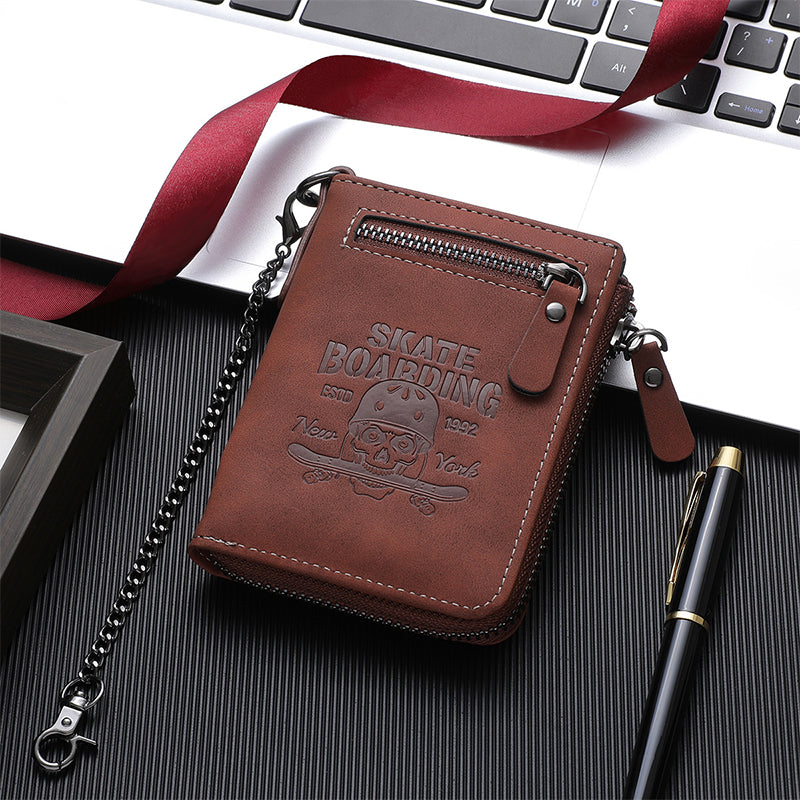 Embossed Skull Zipper Wallet