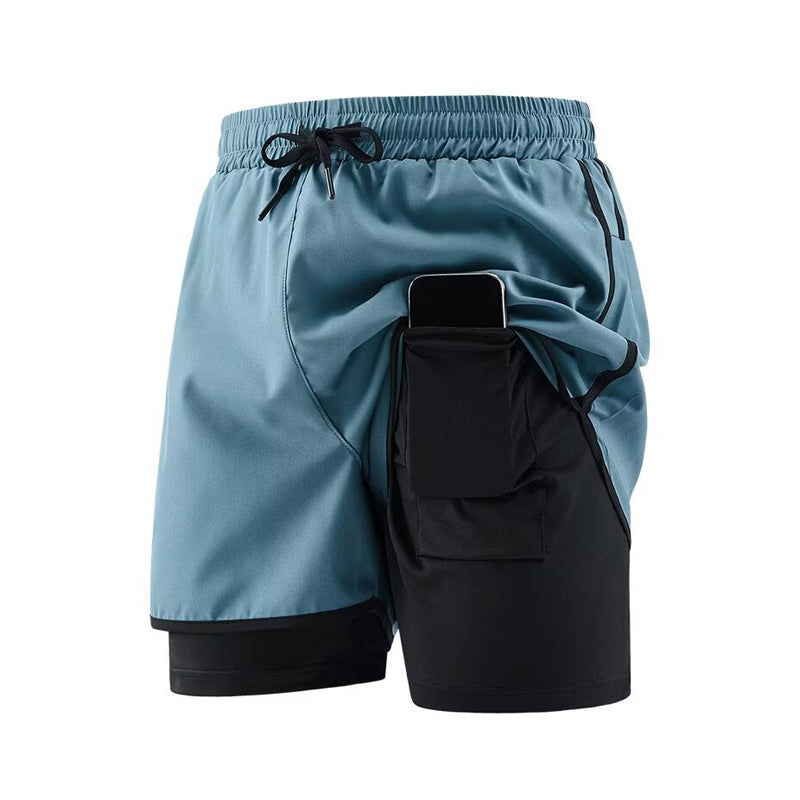 Men's 2 in 1 Stretch Active Quick Dry Gym Running Shorts With Liner