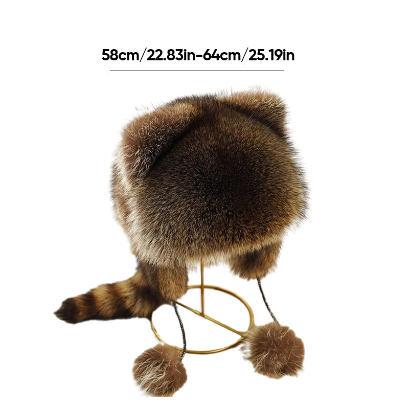 Cute faux fur raccoon tail parent-child plush hat