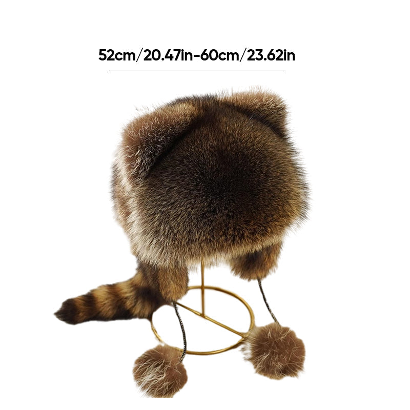 Cute faux fur raccoon tail parent-child plush hat