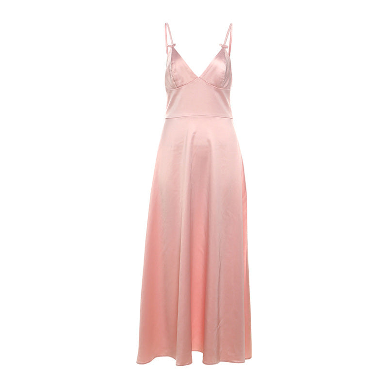 V-neck satin halter dress