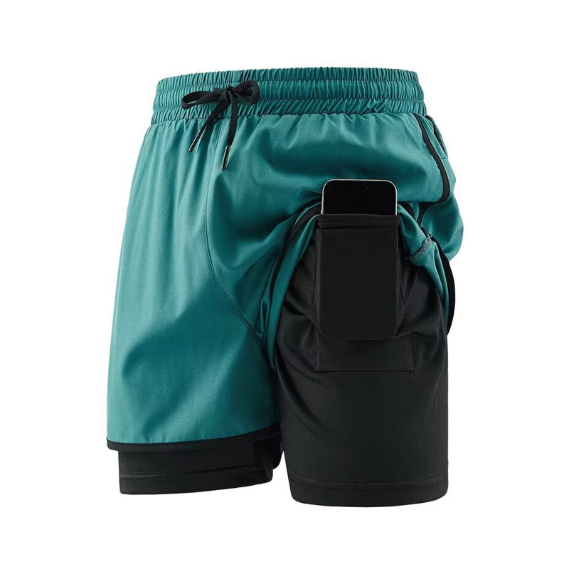 Men's 2 in 1 Stretch Active Quick Dry Gym Running Shorts With Liner