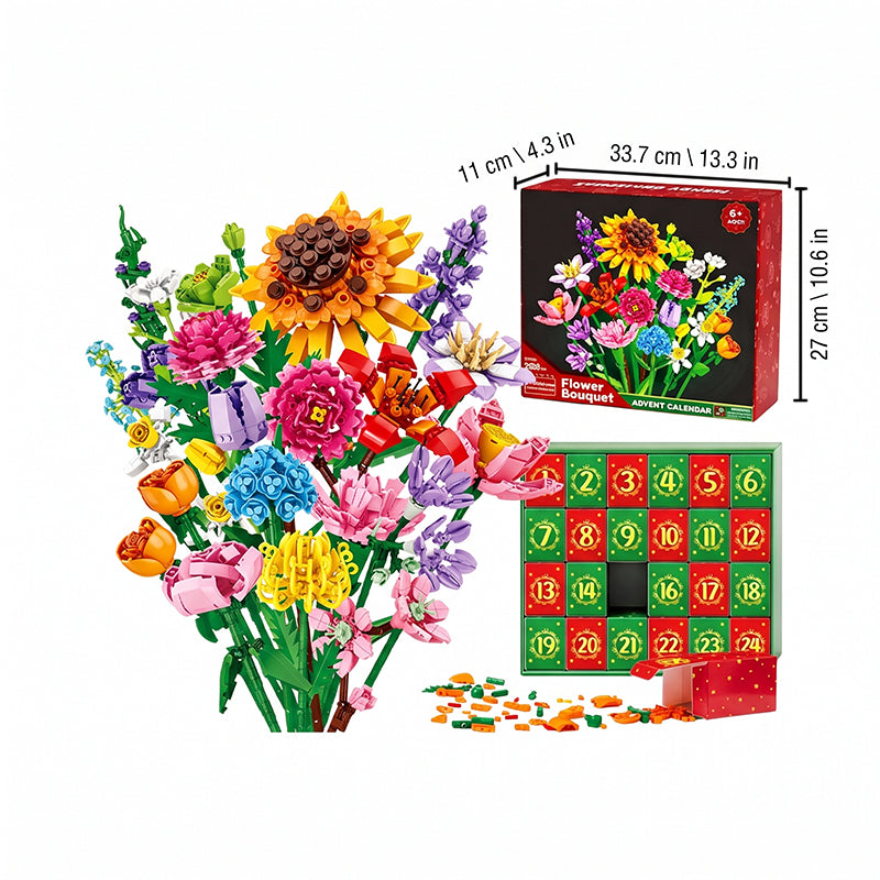 Christmas Countdown Blind Box: Flower Bouquet Building Blocks