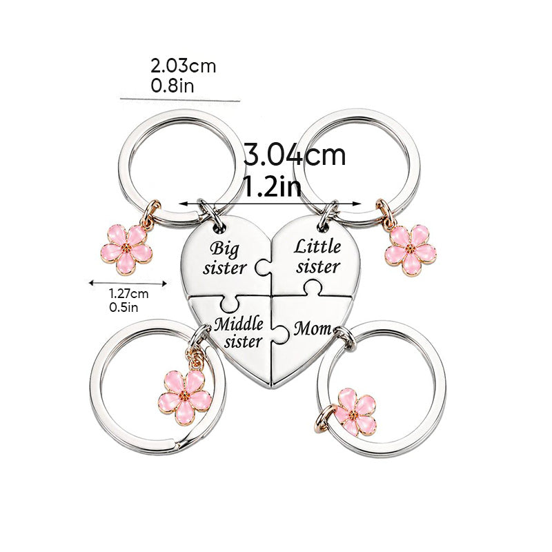 Four-flower heart puzzle keychain