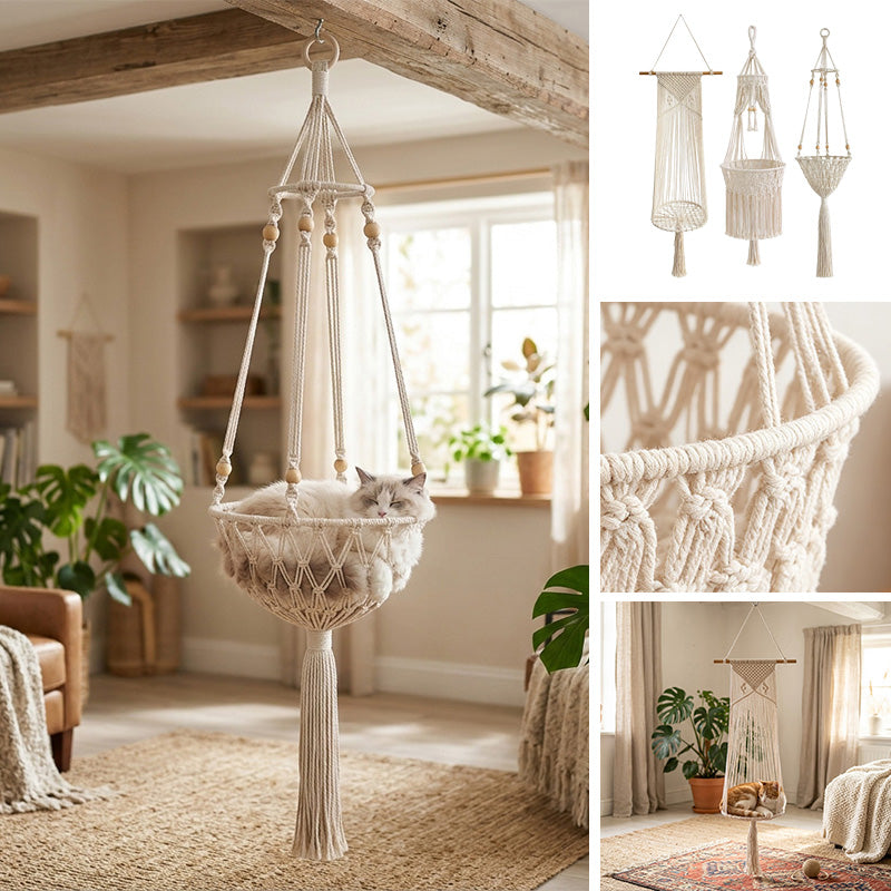 Handwoven Boho Cotton Rope Cat Hammock Bed