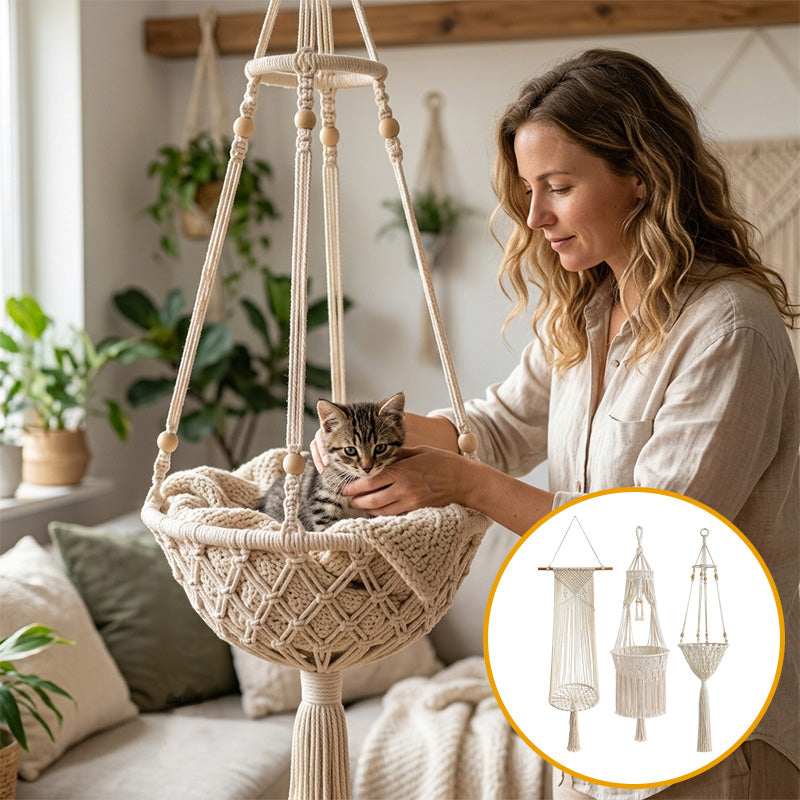 Handwoven Boho Cotton Rope Cat Hammock Bed