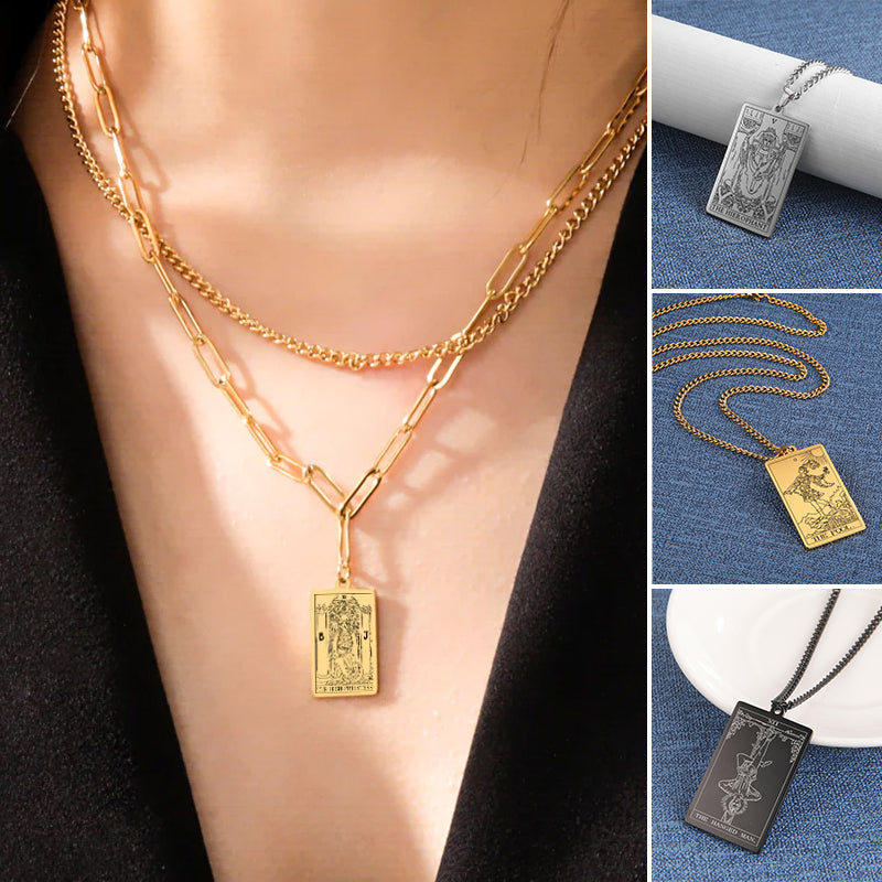 Engraved Tarot Card Chain Dual Chain Necklace