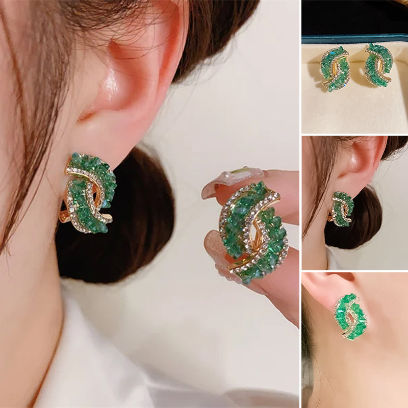 Fashion Cross Green Crystal Earrings