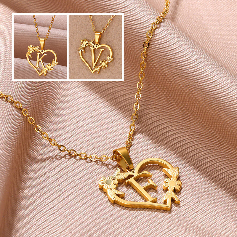 Golden Blossom Initials Heart Necklace