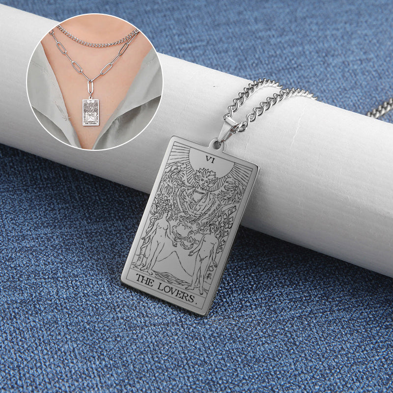 Engraved Tarot Card Chain Dual Chain Necklace