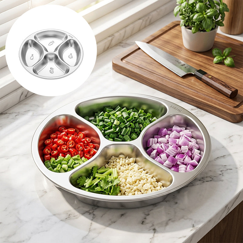 4 Compartment Stainless Steel Divided Plate