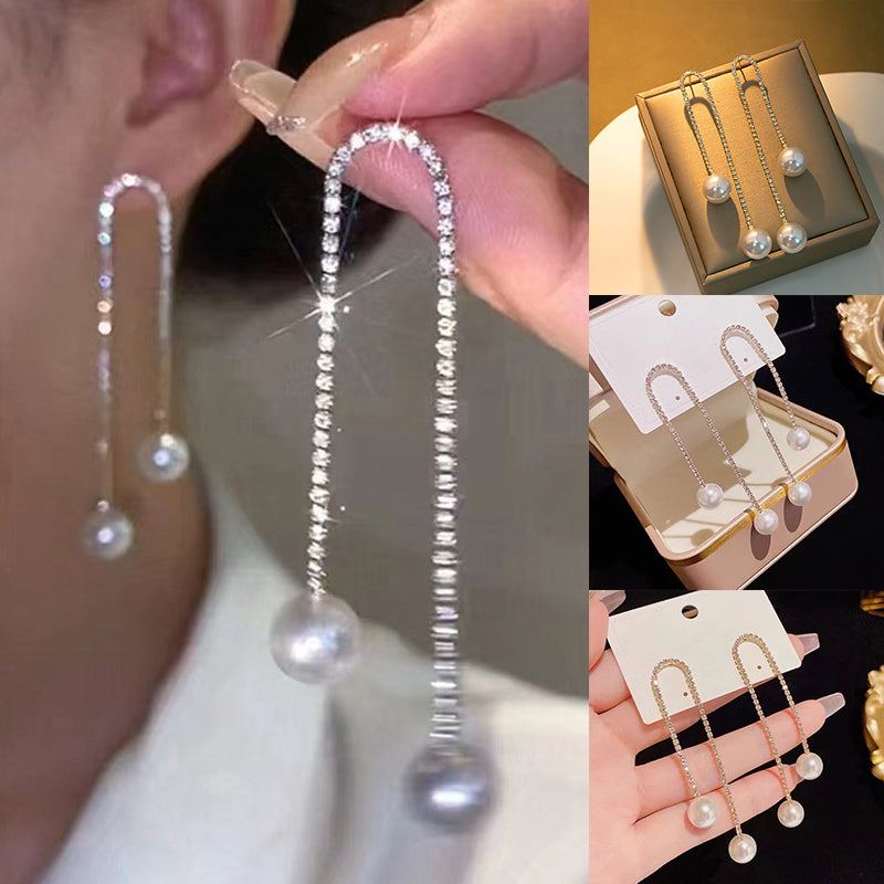 Diamond Tassel Pearl Earrings