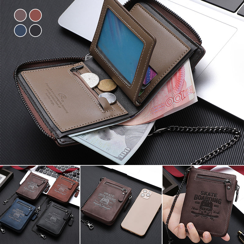 Embossed Skull Zipper Wallet