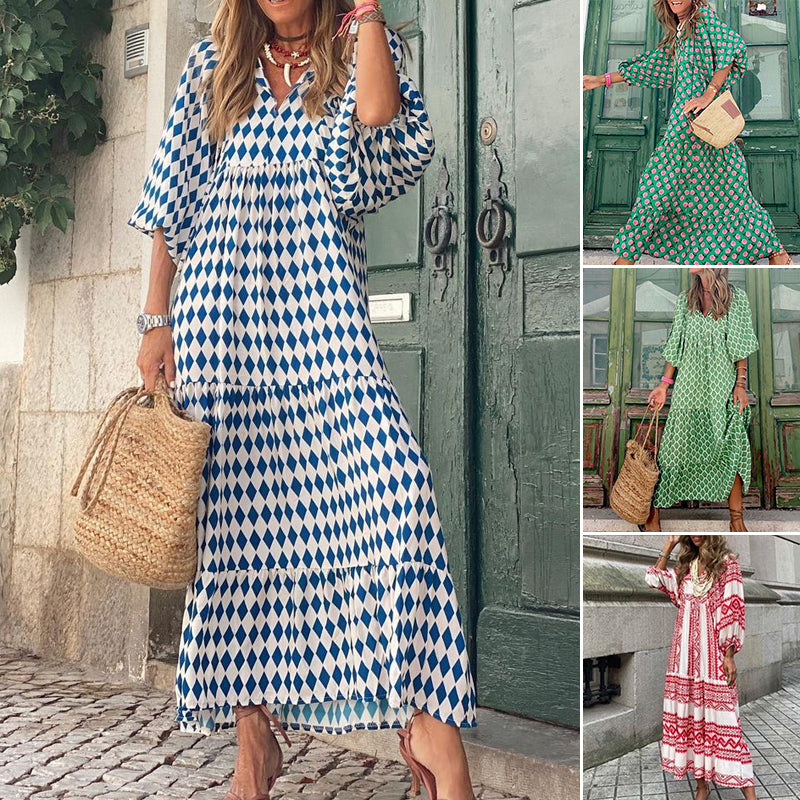 Boho Puff Sleeve Maxi Loose Dress