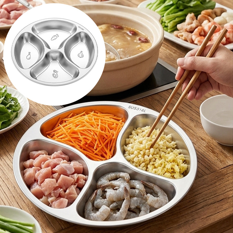 4 Compartment Stainless Steel Divided Plate