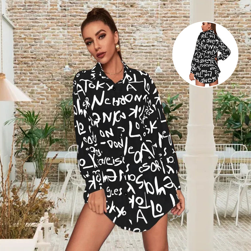 Casual Letter Print Lapel Top