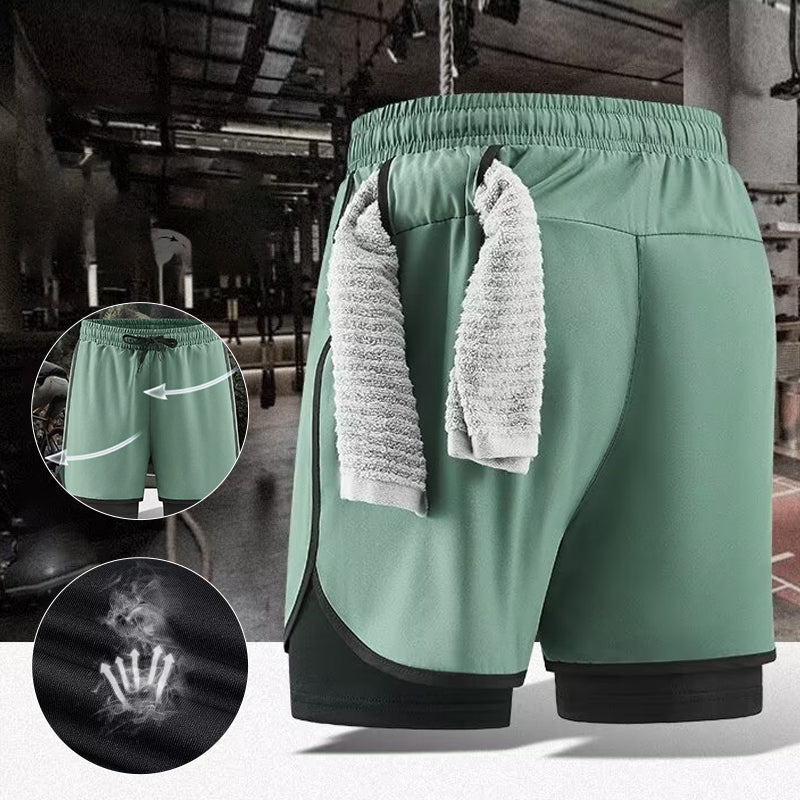 Men's 2 in 1 Stretch Active Quick Dry Gym Running Shorts With Liner