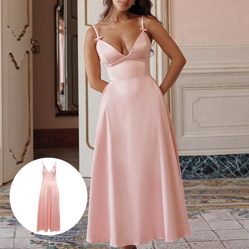 V-neck satin halter dress