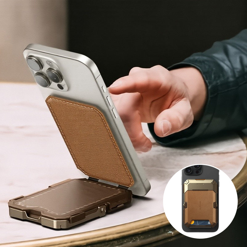 Magnetic Wallet with Stand-Gold