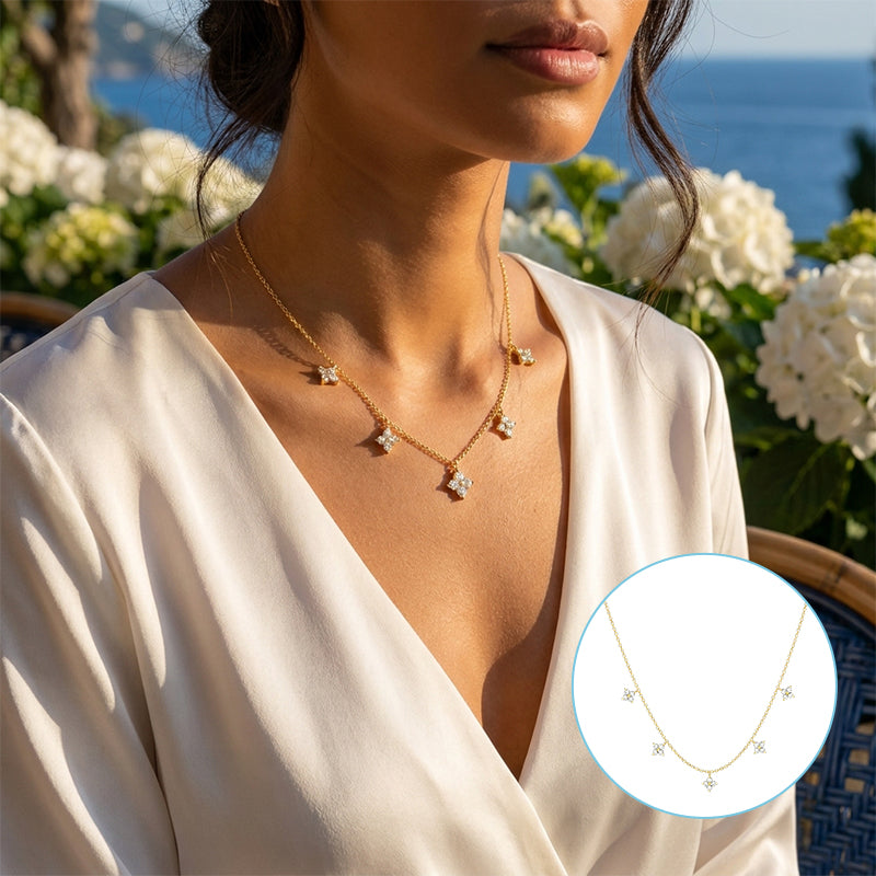 Five-Petal Gold Zircon Necklace