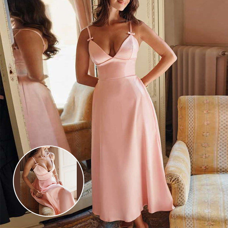 V-neck satin halter dress